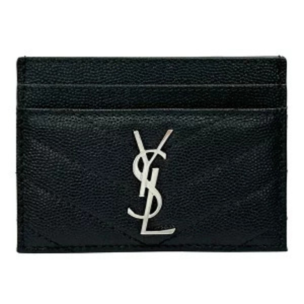 Saint Laurent Card Case Leather Black Silver Pass Holder